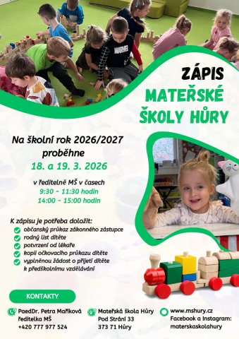 Zápis do MŠ Hůry
